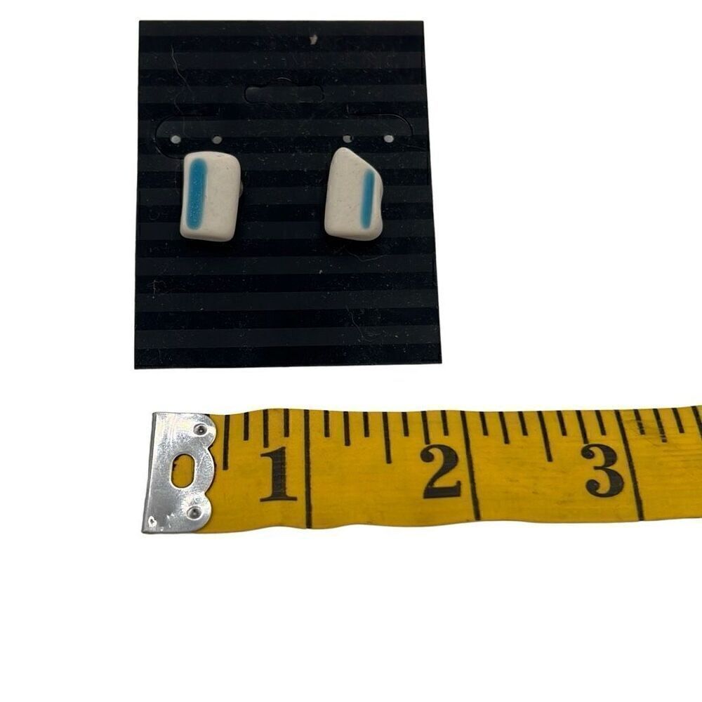NWT Handmade Women's Blue White Upcycled Fiestaware Button Stud Earrings
